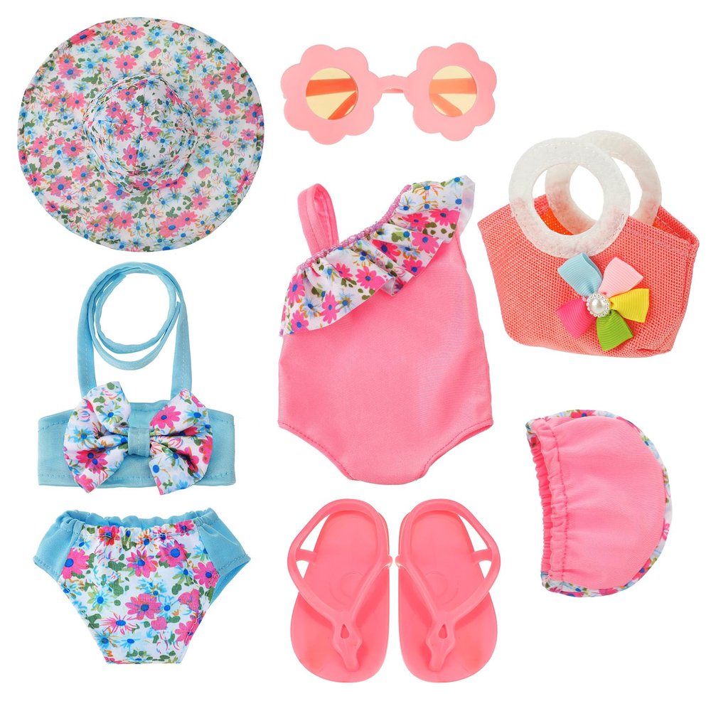 Kajaia 8 Pcs Doll Clothes 18 Inch Doll Clothes and Accessories Dress Flip Flops Hat Outfit Swimsuit Accessories for 18 Inch(Swimsuit)