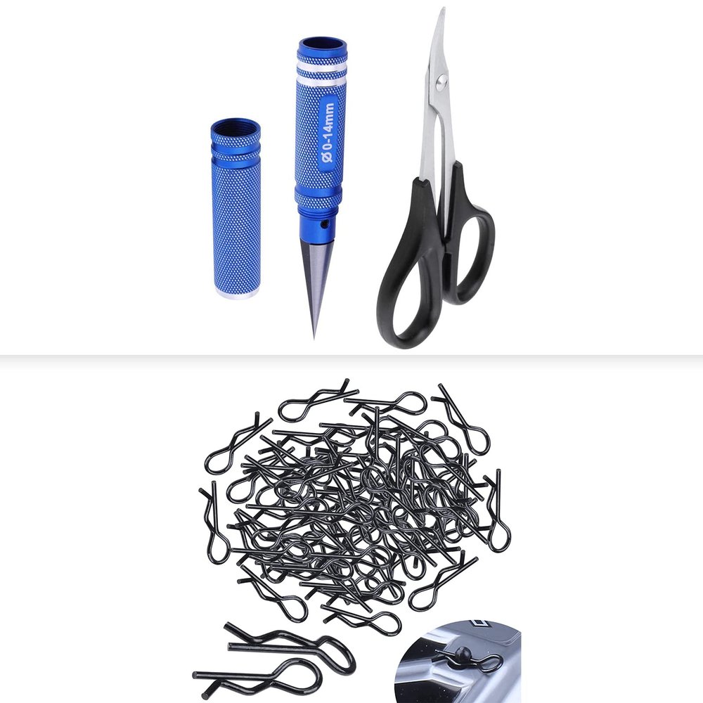 HobbyPark RC Body Trimming Scissors Curved, Body Reamer & RC Car Body Clips for 1/8 Scale