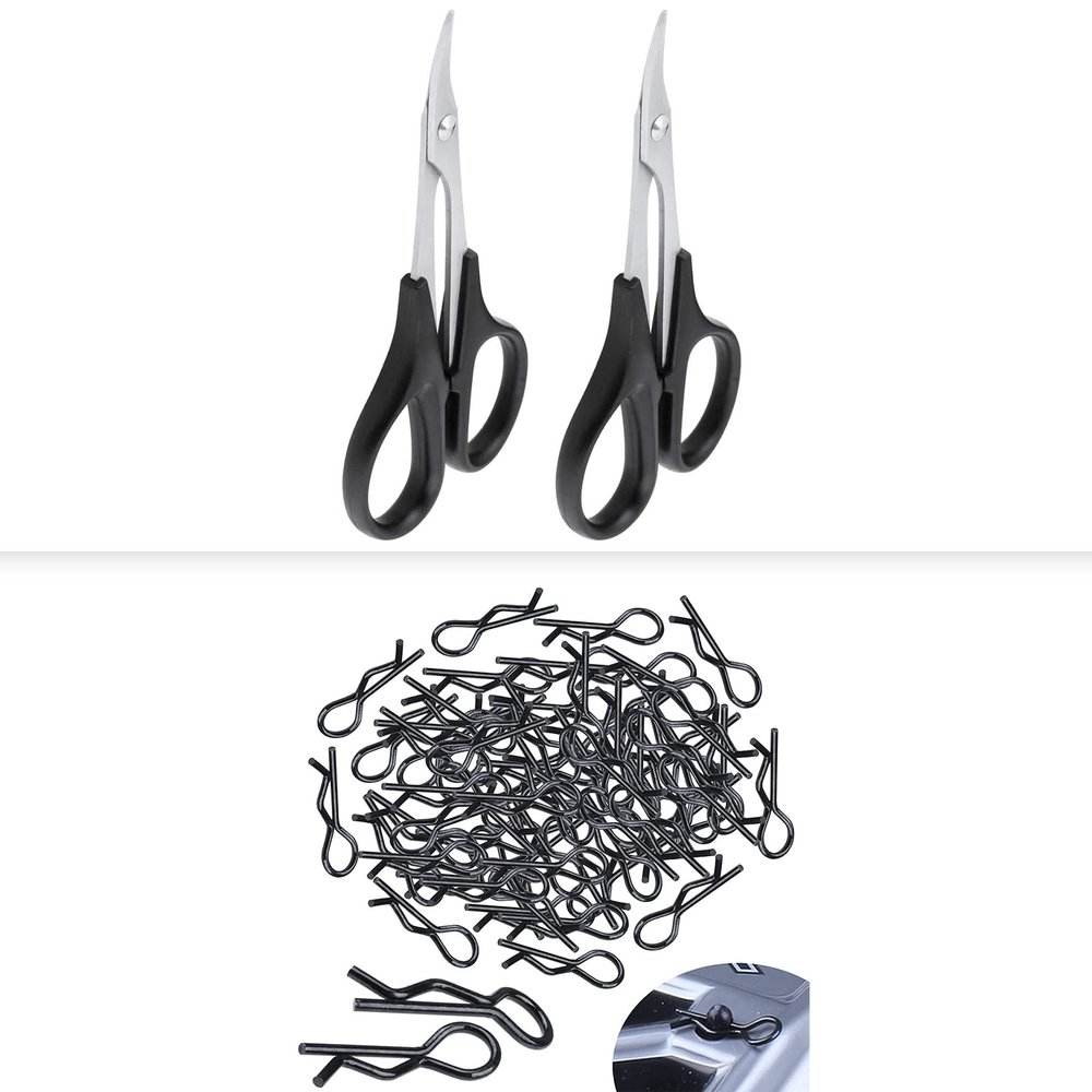 HobbyPark RC Body Trimming Scissors Curved & RC Car Body Clips for 1/8 Scale