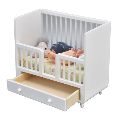 1/12 Miniature Wooden Crib & Cradle Bed - Baby Doll Nursery Furniture Accessories - DIY Miniature Dollhouse Bed
