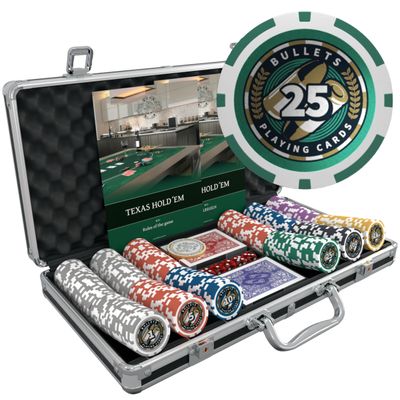 Bullets Playing Cards | Poker Set Christopher | 300 Plastic Poker Chips (12 g) with Aluminum Case, Plastic Playing Cards & Dice  Texas Holdem, Numbered Values