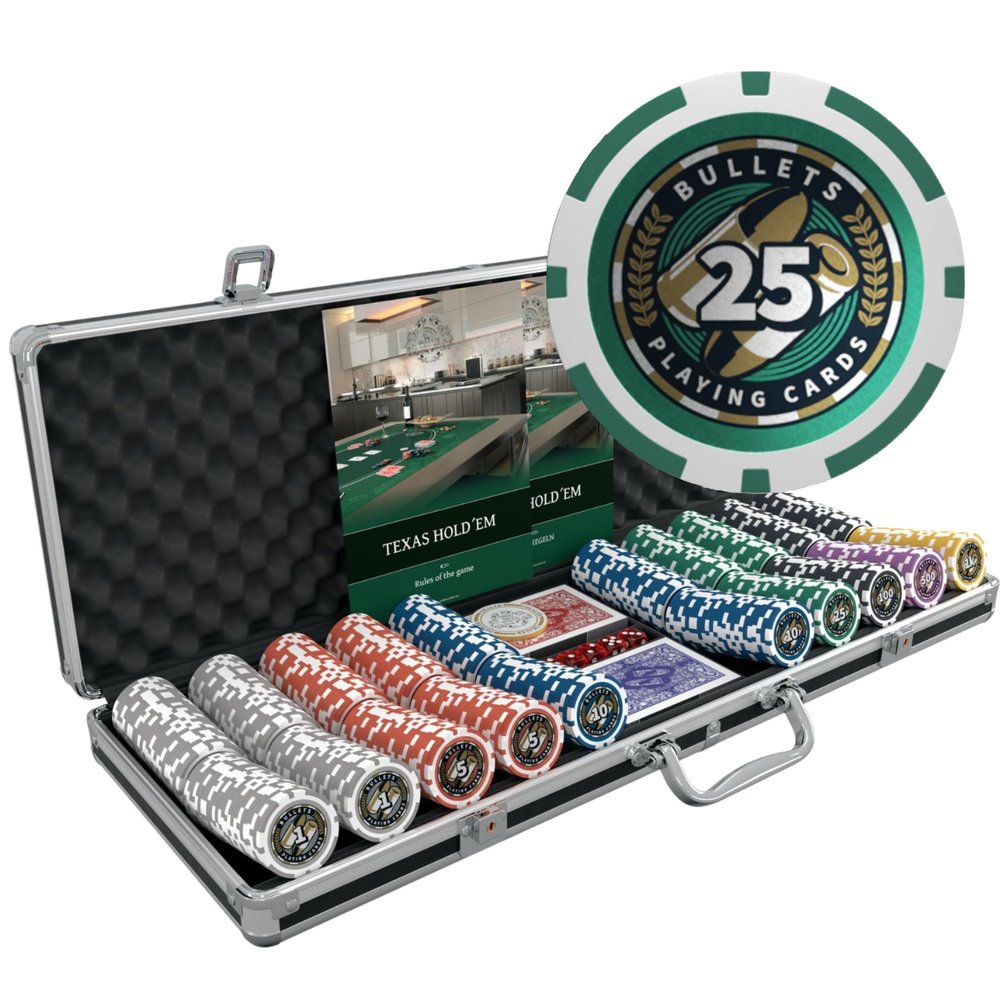 Bullets Playing Cards | Poker Set Christopher | 500 Plastic Poker Chips (12 g) with Aluminum Case & Playing Cards  Texas Holdem, Numbered Values