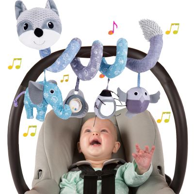 Car Seat Toys, Baby Toy 3-6 Months Carseat Stroller Toys Infant Spiral Activity Toy 0-3 Month, Hanging Car Toys for Babies 0-6 Months Newborn Boys Girls with Music Rattle Squeaker - Gray Fox