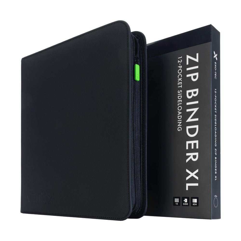 Vault X 12 XL Pocket Trading Card Zip Binder, 624 cards, Premium Exo-Tec Album Material, 26 Side-Loading Pages, Folder for Collectible Card Games, Sports, TCG (Black)