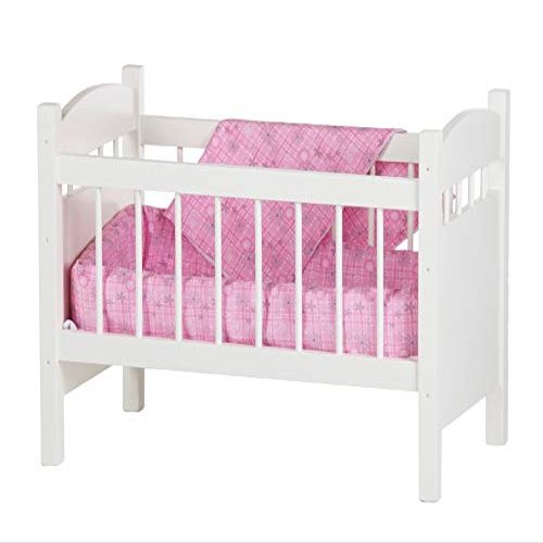 AmishToyBox.com Deluxe Doll Crib Toy - Designed for 16-20" Dolls - Katie's Collection - Bedding Included (White Finish)