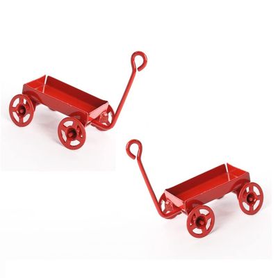 Factory Direct Craft Group of 2 Miniature Painted Lil Red Wagons with Moving Wheels for Dollhouses, Fairy Gardens, and Embellishing