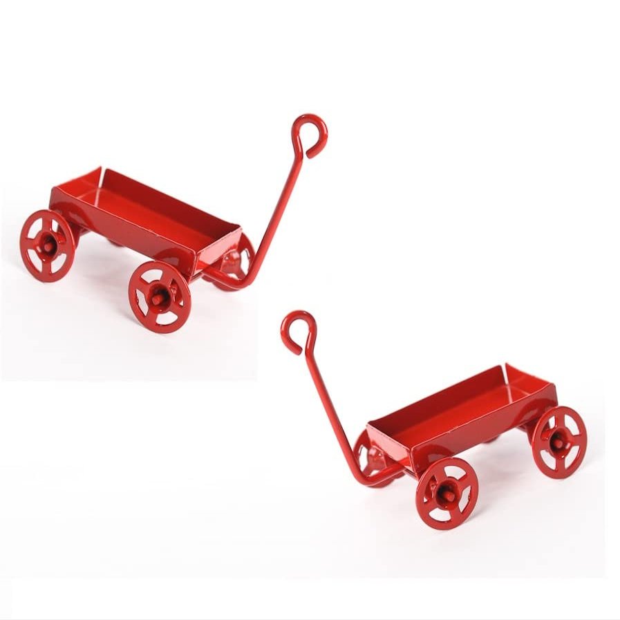 Factory Direct Craft Group of 2 Miniature Painted Lil Red Wagons with Moving Wheels for Dollhouses, Fairy Gardens, and Embellishing