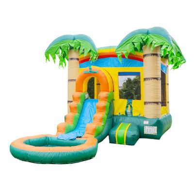 HeroKiddo Tropical Breeze Commercial Grade Bounce House Water Slide with Splash Pool for Kids and Adults (with Blower), Basketball Hoop, Outdoor Indoor, Wet Dry Combo, Birthday Party, Summer Fun