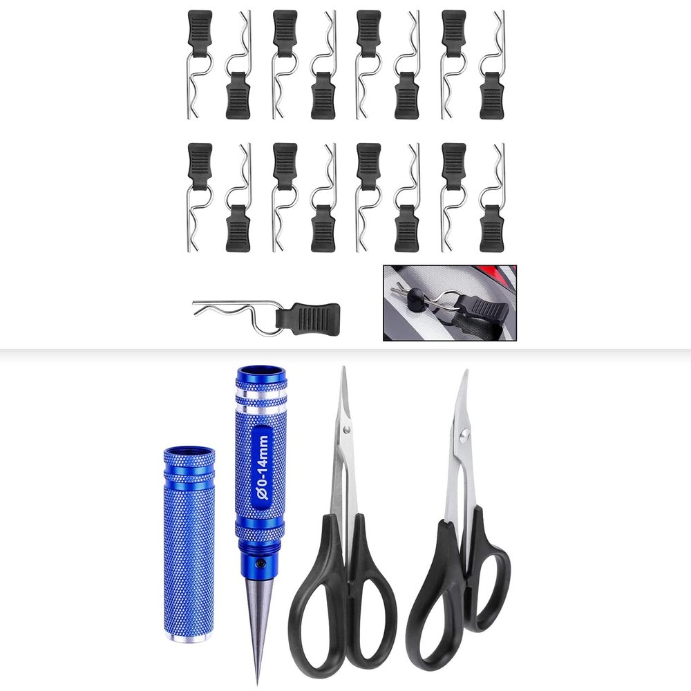 HobbyPark RC Body Trimming Scissors,RC Body Reamer & 1.2mm RC Body Clips with Pull Tabs for All 1/10 1/12 Scale
