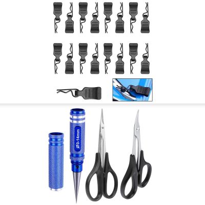 HobbyPark RC Body Trimming Scissors,RC Body Reamer & 0.7mm RC Body Clips with Pull Tabs for 1/24 1/28 1/36 Scale