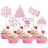 24 PCS Merry Christmas Cupcake Toppers Glitter Ho Ho Ho Christmas Tree Cupcake Picks Snowflake Cupcake Toppers for Merry Christmas Theme Birthday Party Cake Decorations Supplies view 1