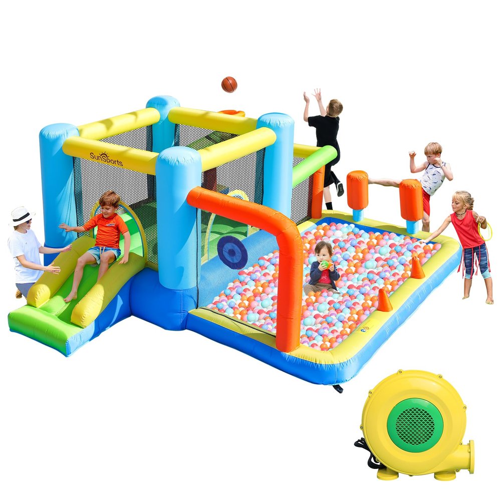 SunSports Bounce House for Kids, Indoor Small Bounce House, Inflatable Bounce House for Toddler, Kids Bouncy House with Slide, Bouncy Castle with Blower, Jump House for Gift Party(Blower Included)