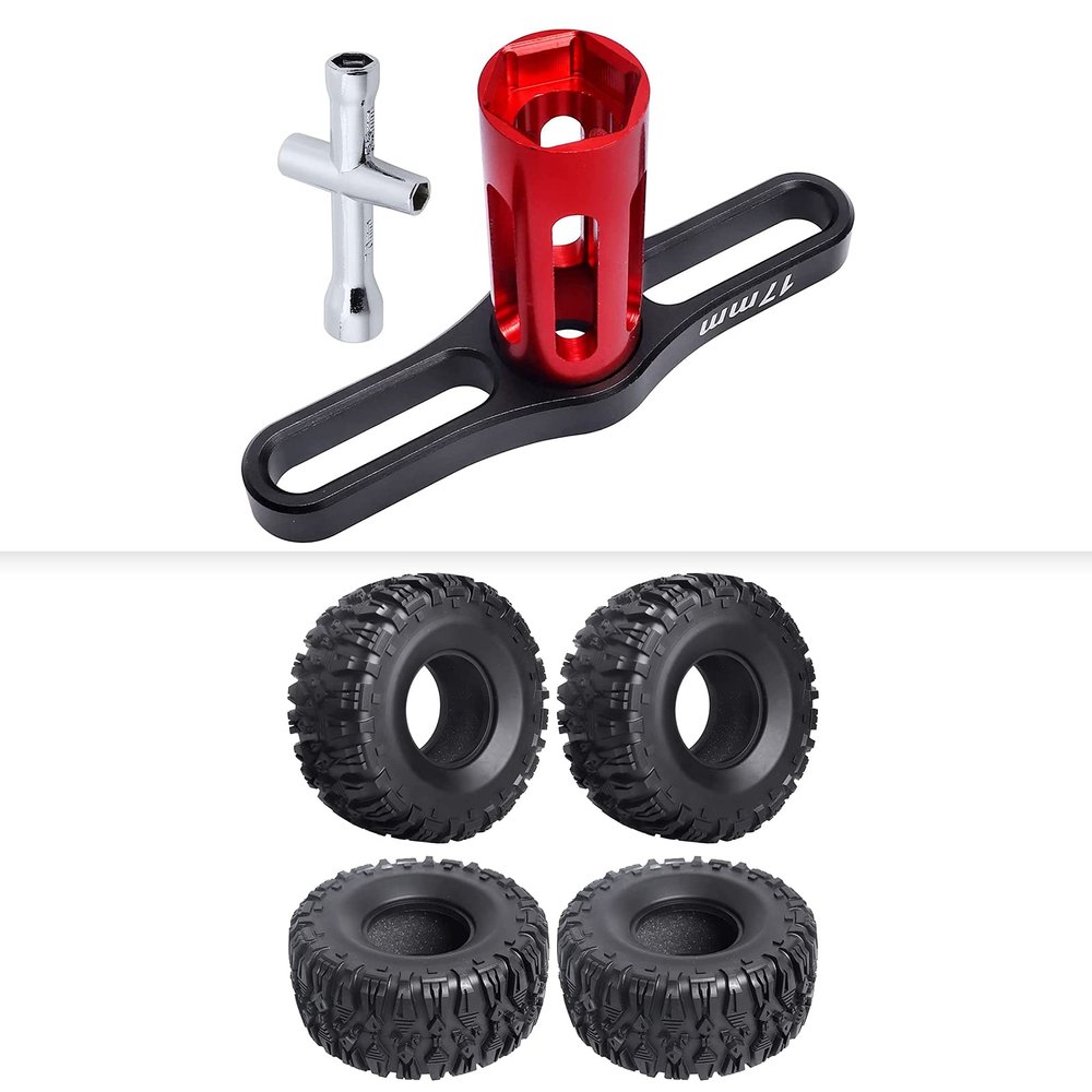 2.2 RC Crawler Tires 4PCS & 17mm Wheel Wrench w/Cross Hex Wrench for 1/8 1/10 RC Rock Crawler