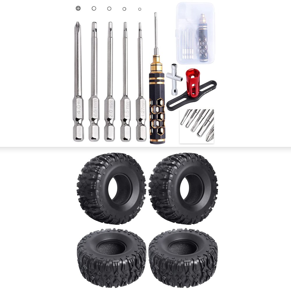 2.2 RC Crawler Tires 4PCS & RC Hex Driver Set 17mm Wheel Wrench for 1/8 1/10 RC Rock Crawler