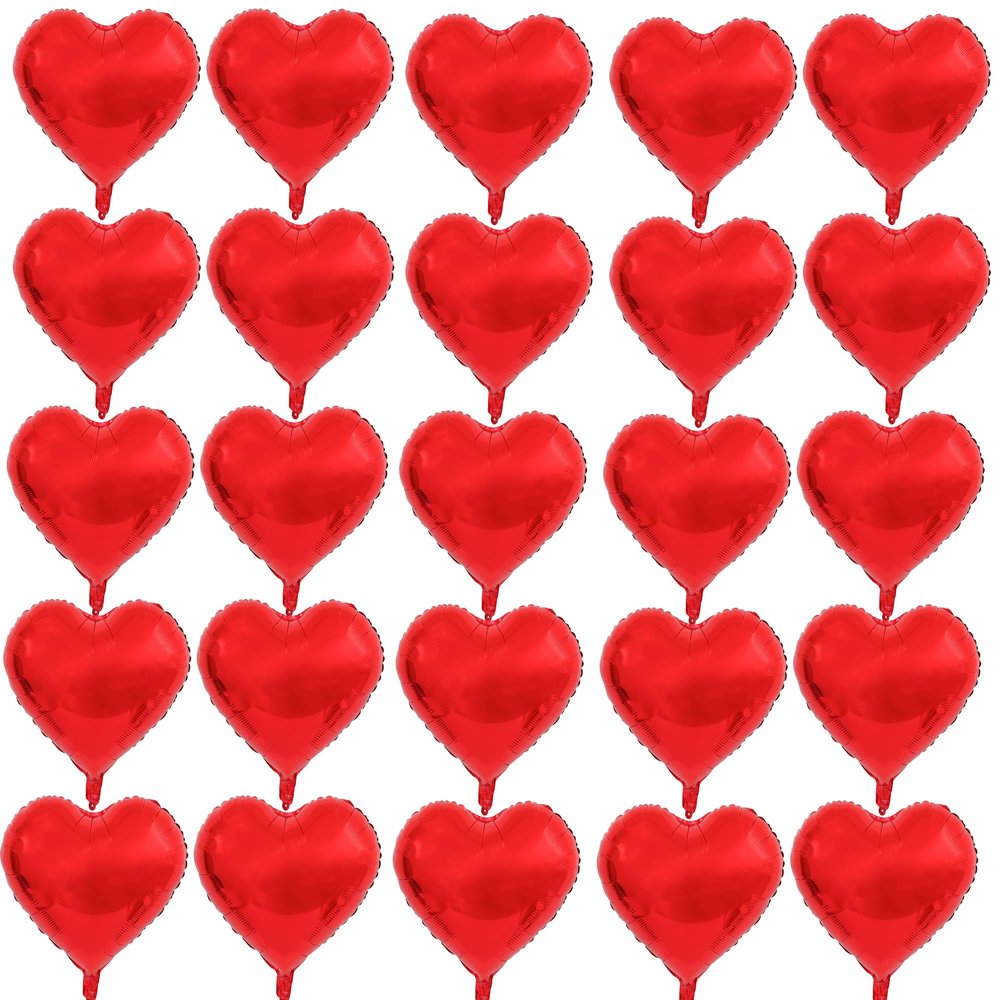10 Inch Red Heart Mylar Balloons, 50pcs Small Foil Balloons for Birthday Party Wedding Baby Shower Valentine's Day Party Decorations