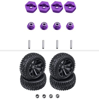 HobbyPark 2.99 inch / 76mm Rubber RC Car Tires Wheel Set & 12mm Hex Wheel Hubs Adapter, M4 Lock Nuts