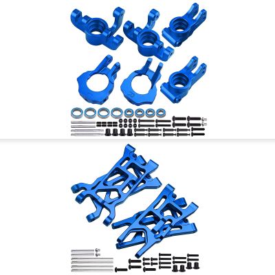 Aluminum Front Rear Suspension Arms Set & Front Steering Blocks Base C-Hubs Carriers Rear Hubs Set for 1/10 Losi Tenacity TT Pro (Blue)