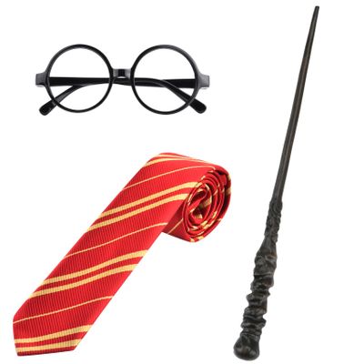 Abitoncc Wizard Costume Accessories Set Cosplay Props Gifts Magic Wand Tie Eyeglass Frame for Fans Birthday Halloween Dress-Up Party