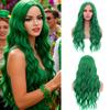 MAGQOO Green Wig for Women Girls Long Curly Wavy Emerald Green Wigs Middle Part Heat Resistant Hight Density Synthetic St.Patrick's Day view 1