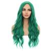 MAGQOO Green Wig for Women Girls Long Curly Wavy Emerald Green Wigs Middle Part Heat Resistant Hight Density Synthetic St.Patrick's Day view 2