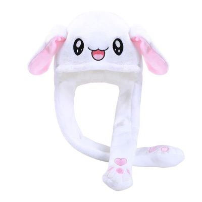 Ear Moving Jumping Hat, Winter Warm Rabbit Ears Bunny Hat for Cosplay Christmas Party (White)