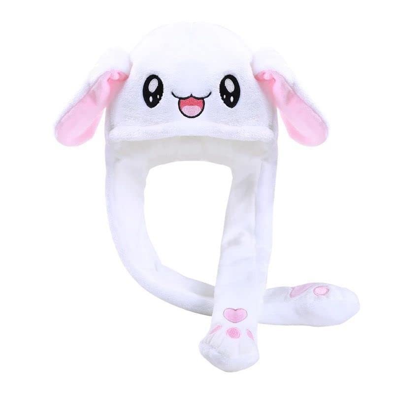 Ear Moving Jumping Hat, Winter Warm Rabbit Ears Bunny Hat for Cosplay Christmas Party (White)