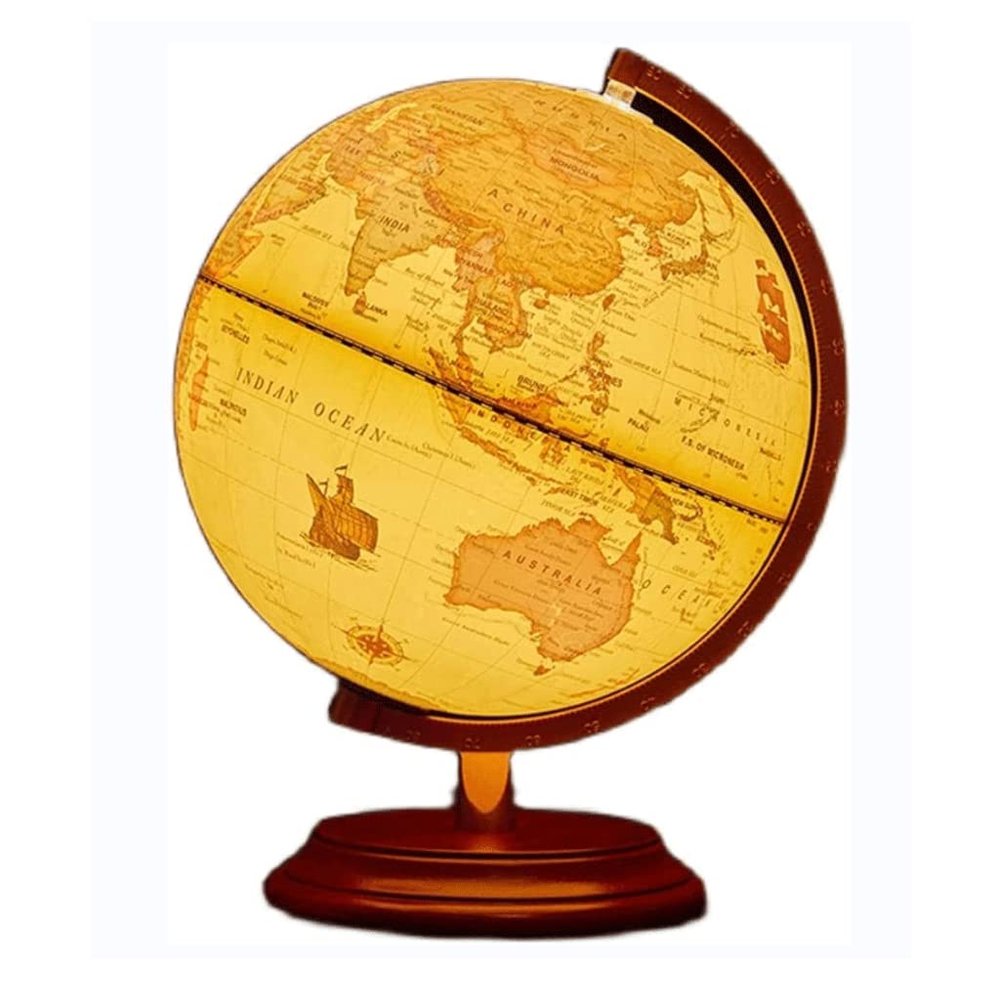HRTC World Globe World Globe Antique Desktop Globe Lighting World Globe with Wooden Stand Built-in Led Lights Elegant Newest 9.8" Diameter Clear Text Marking