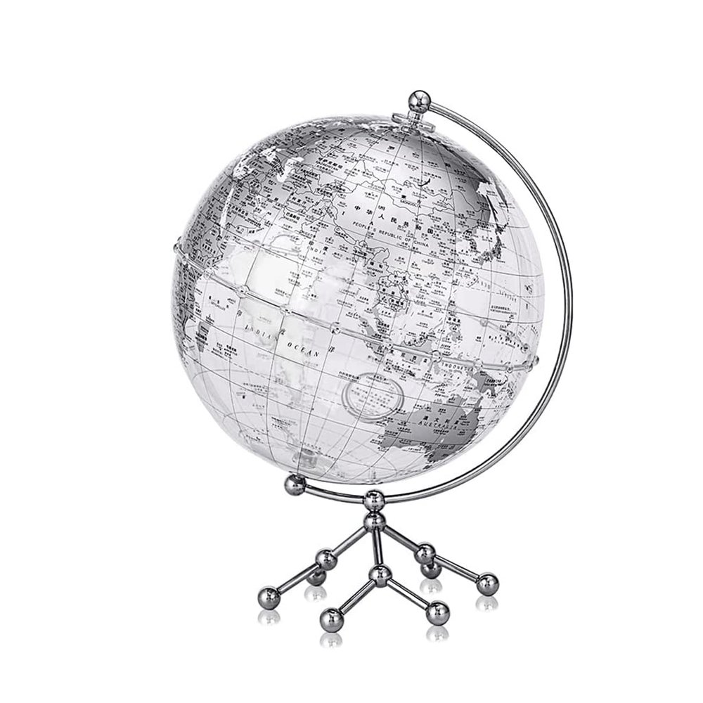 HRTC World Globe Elegant and Fashionable World Gelast World Map and Border Acrylic Earth Gelast with A Metal Three -Foot Frame 20 Cm Clear Text Marking