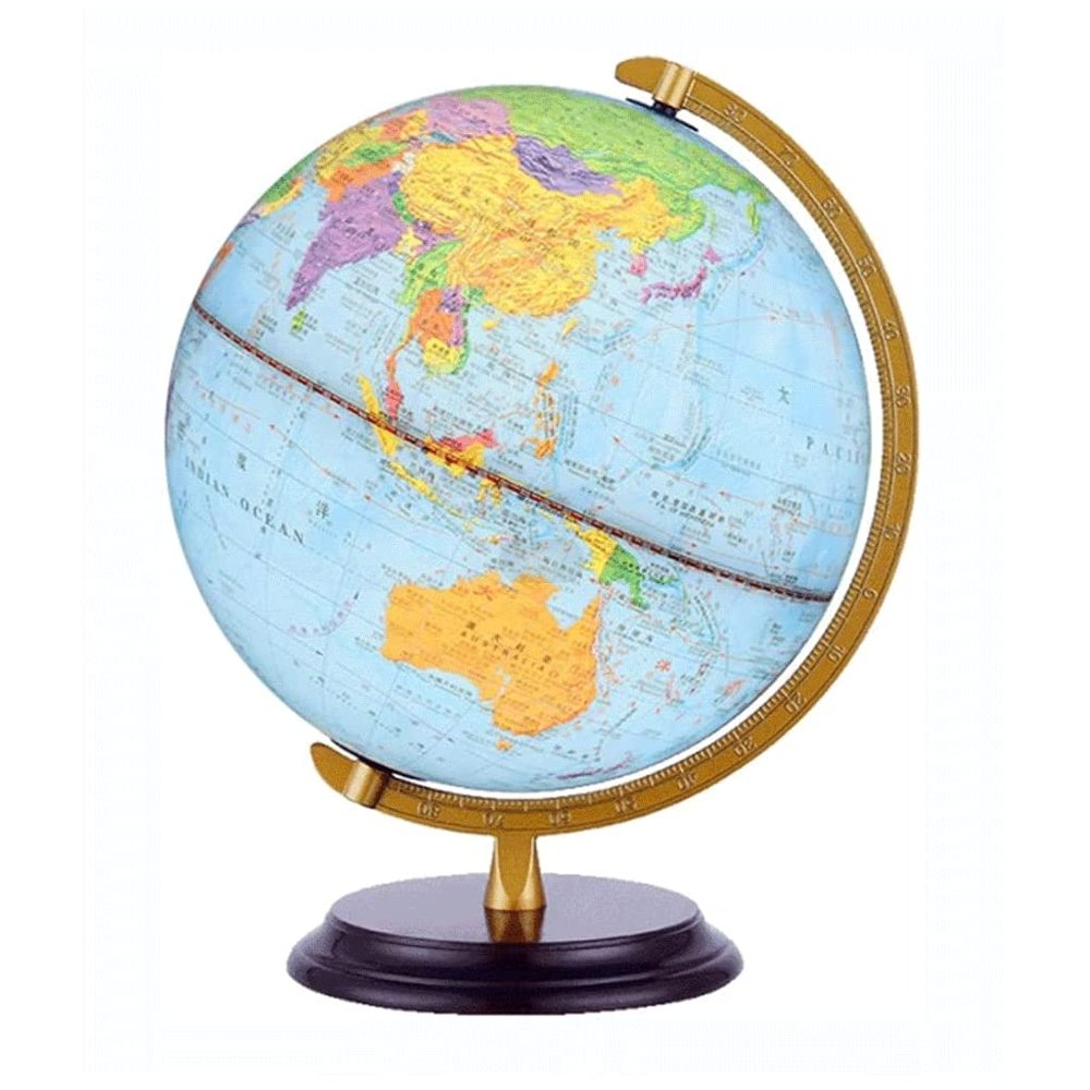 HRTC World Globe Newest Edition World Globe with Wooden Stand World Globe Light Kids Globe 32cm/12.5" Clear Text Marking