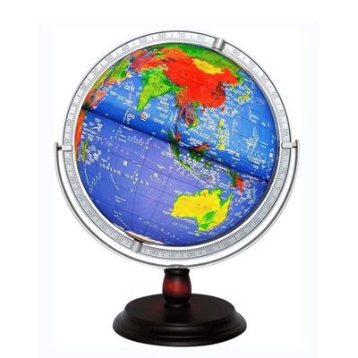 HRTC World Globe Newest World Globe 3D Stereo Lighting Kids Adult Globe Lights World Globe with Wooden Stand 32cm/12.5" Clear Text Marking