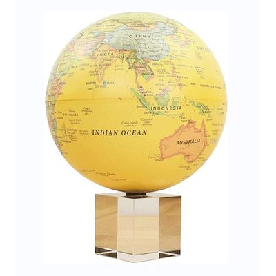 HRTC World Globe Elegant Cute World Globe with Clear Crystal Base Traveler Globe Self-Rotating Glowing Globe 5.9" Diameter Clear Text Marking