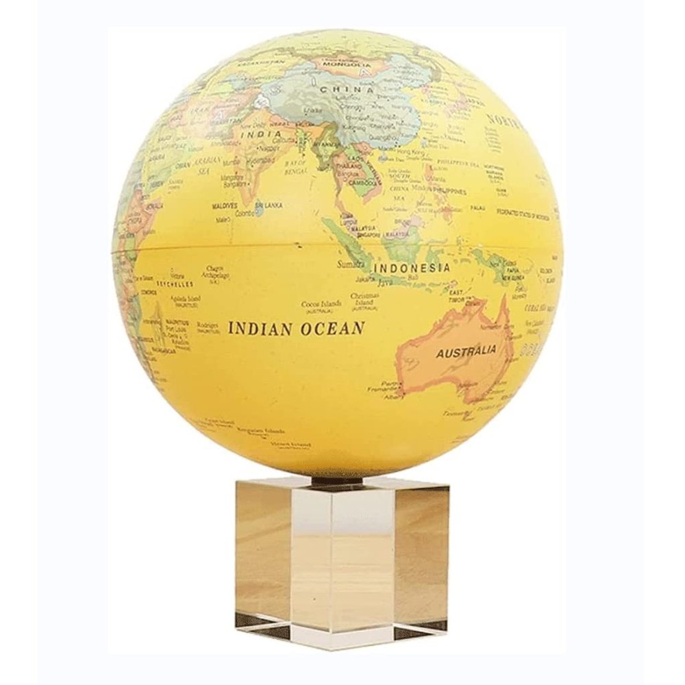 HRTC World Globe Elegant Cute World Globe with Clear Crystal Base Traveler Globe Self-Rotating Glowing Globe 5.9" Diameter Clear Text Marking