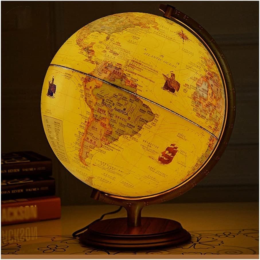 HRTC World Globe The Latest Version of The Retro World Globe Desktop Lighting World Globe Rotation Geographical Globe Clear Text Marking