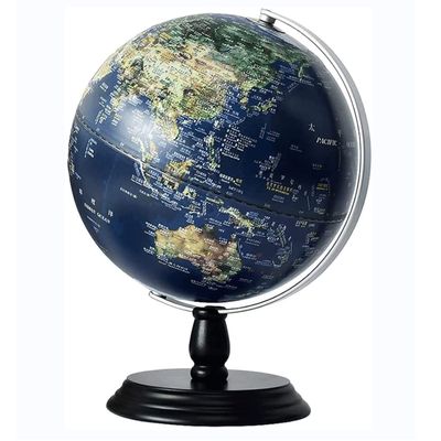 HRTC World Globe Practical Kids World Globe with Wooden Base Desktop Geo Globe Lighting Larger Size 9.8" Educational Globe Clear Text Marking