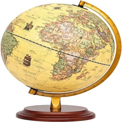 HRTC World Globe Classic Retro World Earth Desktop Basic Rotating Geographical Earthwood Base Lighting World Gelast 12.5" Clear Text Marking