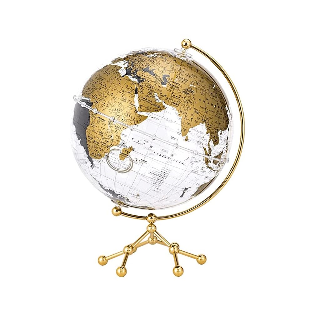HRTC World Globe Elegant and Fashionable World Gelast World Map and Border Acrylic Earth Gelast with A Metal Three -Foot Frame 20 Cm Clear Text Marking