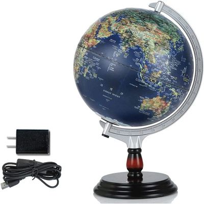 HRTC World Globe Geo Globes Led Lighting Globes for Kids and Adults, Large World Globes Desktop Educational Globes Navy Blue Globes 12 Inch Clear Text Marking