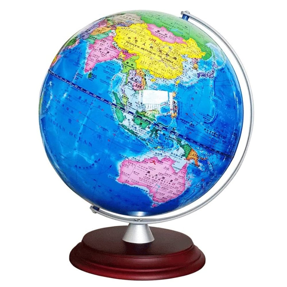 HRTC World Globe Elegant Classic Retro World Earth Education Map with A Wooden Rack Blue Ocean World Gelast 12.5" Clear Text Marking