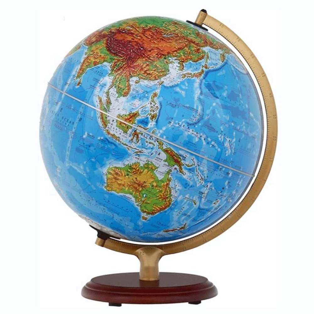 HRTC World Globe Classic Blue Illuminated Globe 360 Rotating World Globe Night Light Built-in Led Globe with Wood Frame Base 9.8" Clear Text Marking