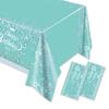 2pcs Teal and Silver Happy Birthday Party Tablecloth Glitter Diamonds Happy Birthday Tablecloth boy girl Party Supplies Decorations 70 inches x 51 inches for Teal and Silver Birthday party supplies view 1