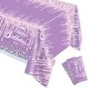 2pcs Purple & Silver Glitter Diamonds Happy Birthday Tablecloth - Boy & Girl Party Supplies - 70" x 51" for Purple & Silver Birthday Party view 1