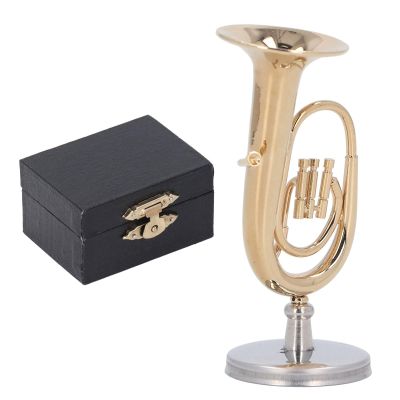 Dollhouse Musical Instruments Miniature Brass Gold Plated Euphonium Tiny Instrument for Mini House Musical Room Succulent Garden Model Accessory for Dollhouse Mini Music Room