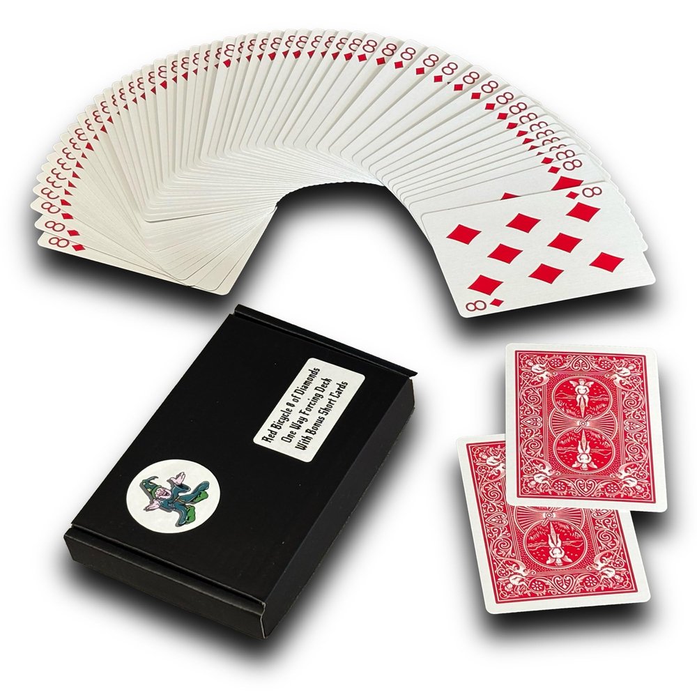 Ted's Sterling Magic Bicycle One Way Force Deck Trick Kit with 52 Identical Cards, Red Back Diamonds (Eight)