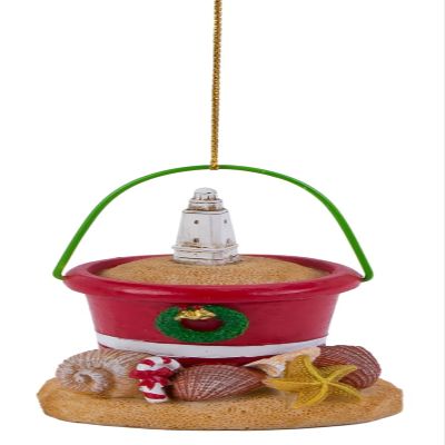 Beachcombers Sand Pail Bucket w/Seashells & Lighthouse Ornament