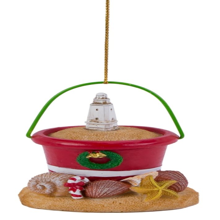 Beachcombers Sand Pail Bucket w/Seashells & Lighthouse Ornament