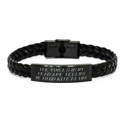 The Voices in My Head are Telling Me. Braided Leather Bracelet, Kite Flying Present from, Special Engraved Bracelet for Friends, Gifts from Friends, Gifts from Family, Personalized Gifts, Unique
