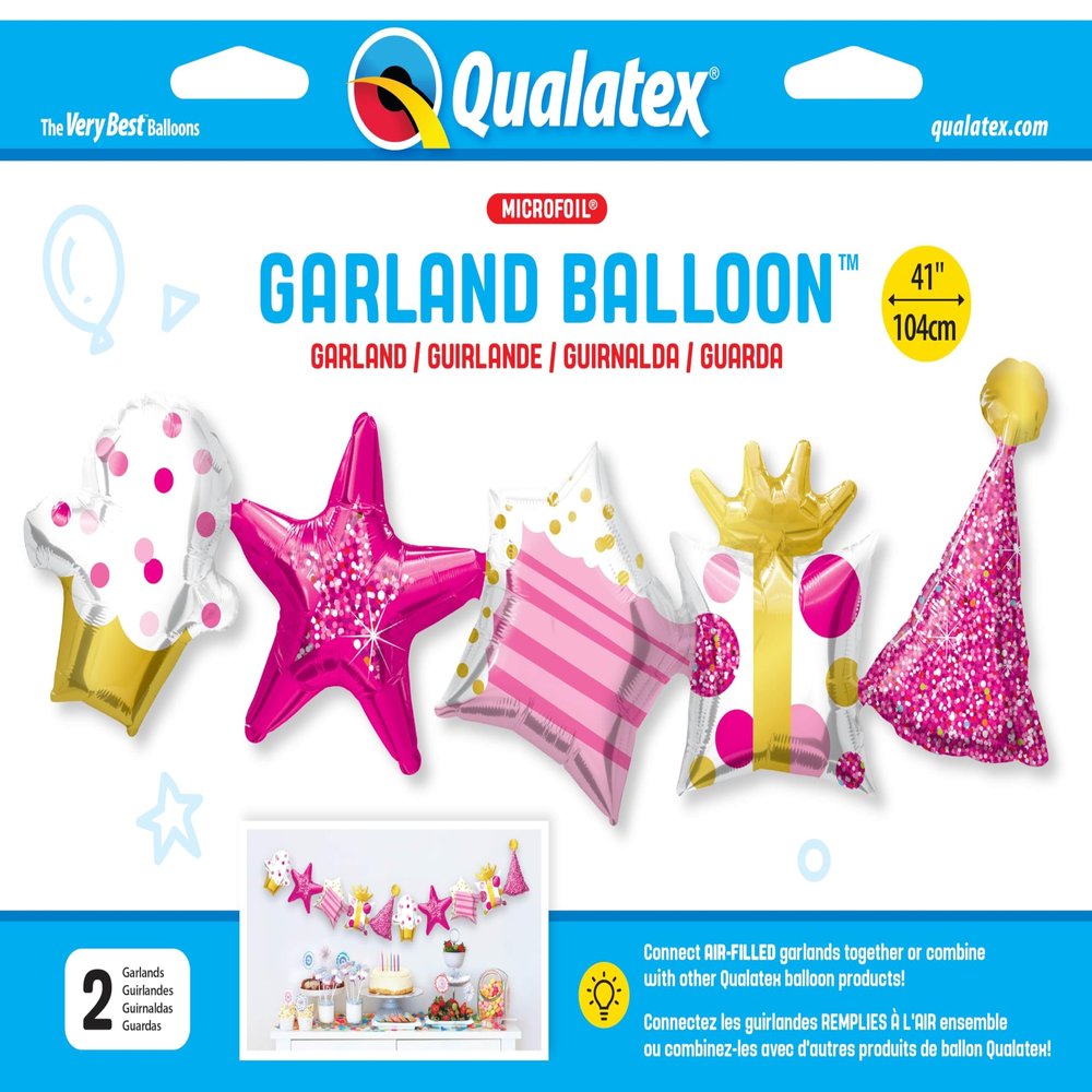 41" Qualatex Happy Birthday Pink Girl Garland Party Decoration Supply Mylar Foil Air-Fill Balloon - Pack o f 2