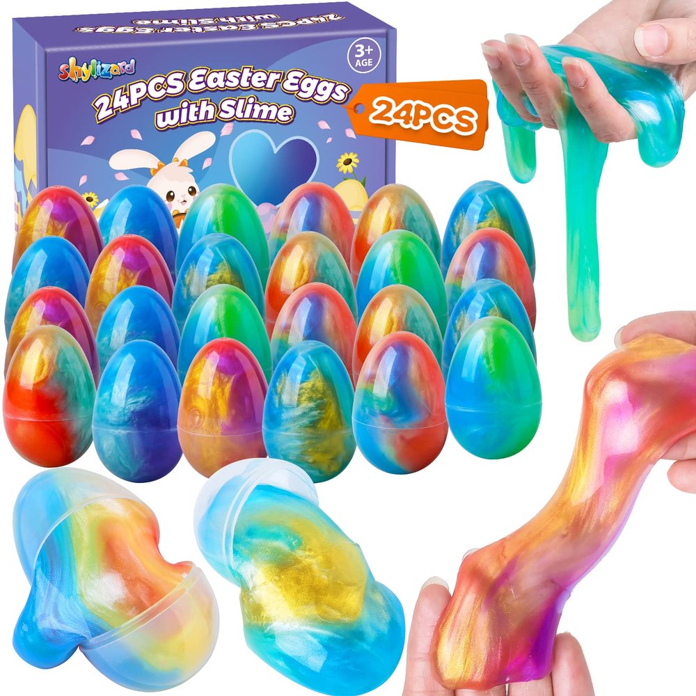 ShyLizard Prefilled Easter Eggs with Slime for Easter Basket Stuffers, Stress Relief Slime Eggs for for Kids Easter Eggs Hunt, Easter Party Favors, Classroom Prize, Easter Gifts, 24PCS
