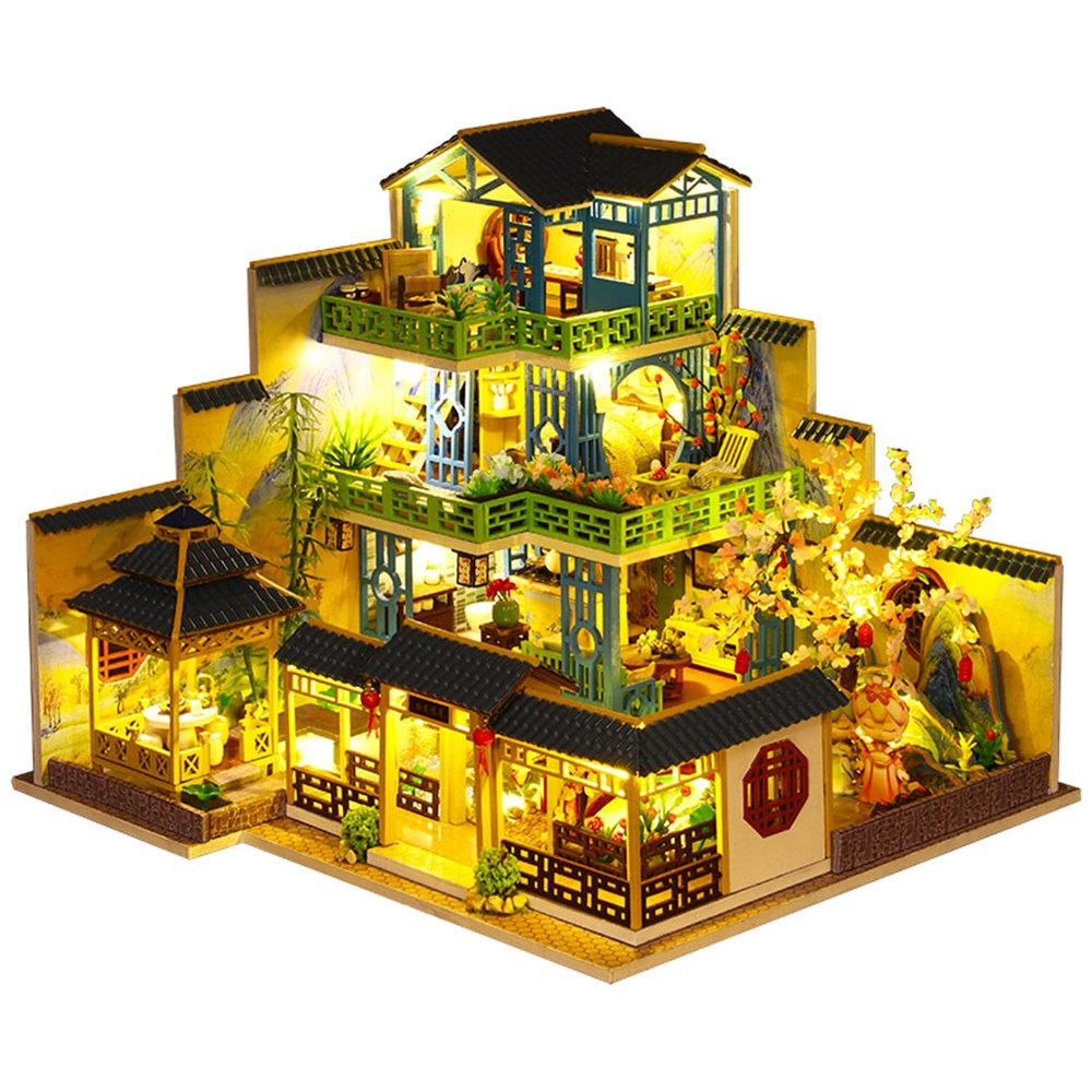 Roroom DIY Miniature and Furniture Dollhouse Kit,Mini 3D Wooden Doll House Craft Model with Dust Cover and Music Movement,Creative Room Idea for Valentine's Day Birthday GiftP013