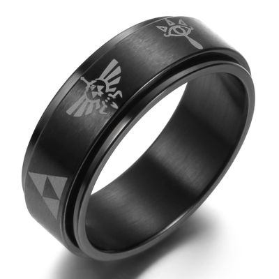 Adreamz 8mm Black Spinner Pattern Triforce Stainless Steel Wedding Band Anxiety Relief Spinning Ring12